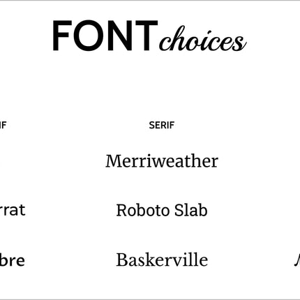A selection of font choices available for Custom Text Engravings