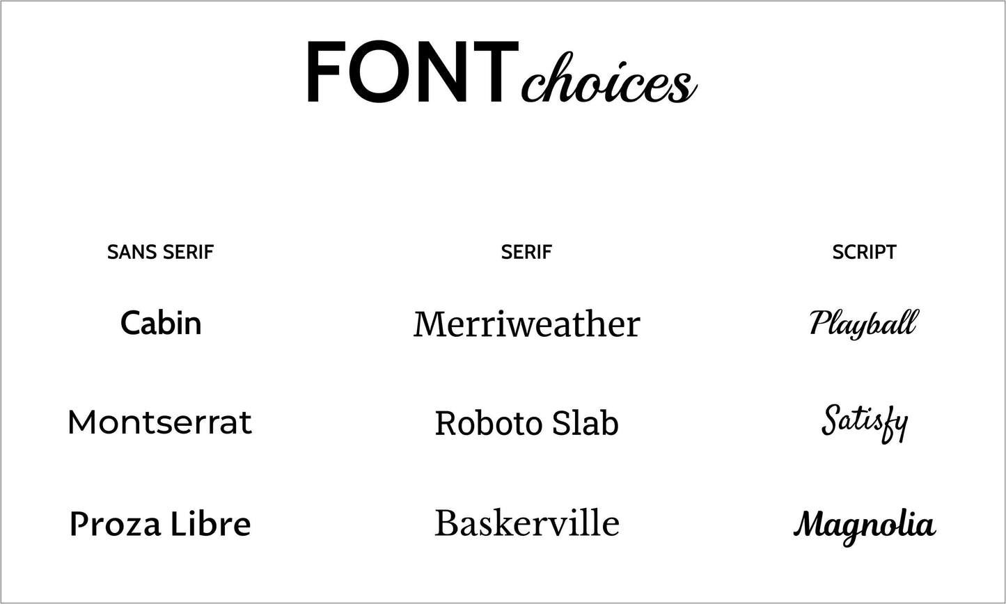 A selection of font choices available for Custom Text Engravings