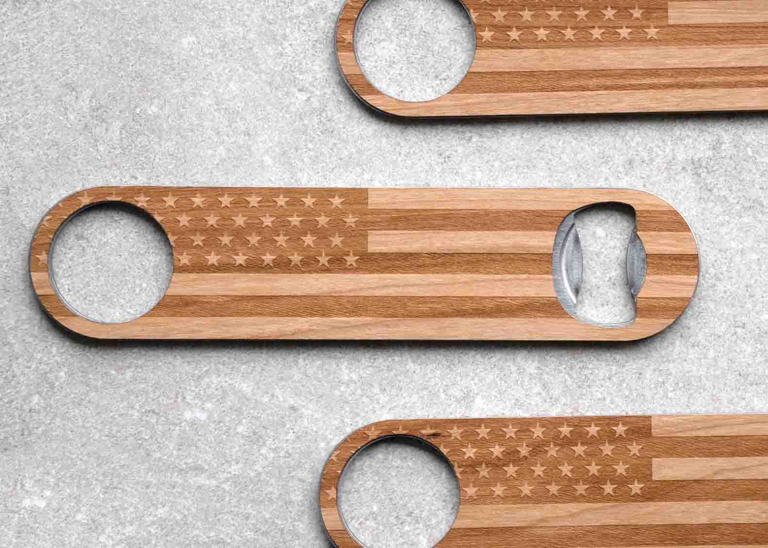 American Flag Premium Wooden Bottle Opener by Autumn Woods Collective