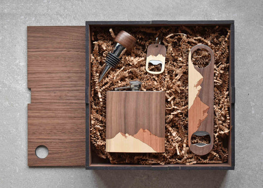 Barware Sets Handmade Walnut Wooden Barware Set, Autumn Woods Collective, Custom Wooden Gifts