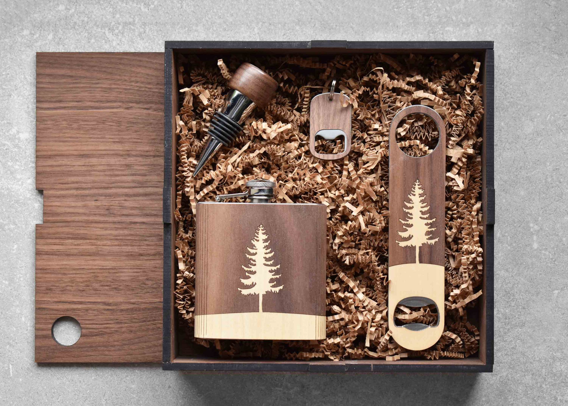 Barware Sets Handmade Walnut Wooden Barware Set, Autumn Woods Collective, Custom Wooden Gifts