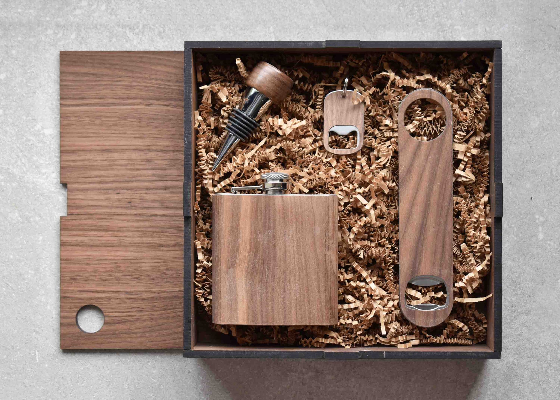 Barware Sets Handmade Walnut Wooden Barware Set, Autumn Woods Collective, Custom Wooden Gifts