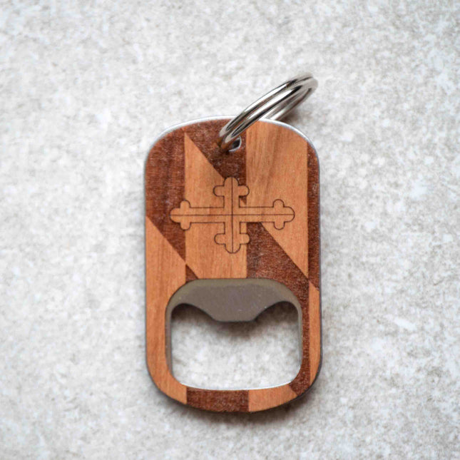 Maryland Flag Wood Bottle Opener Keychain | Chesapeake Bay Baltimore Charm City Maryland Keychain- Autumn Woods Co.