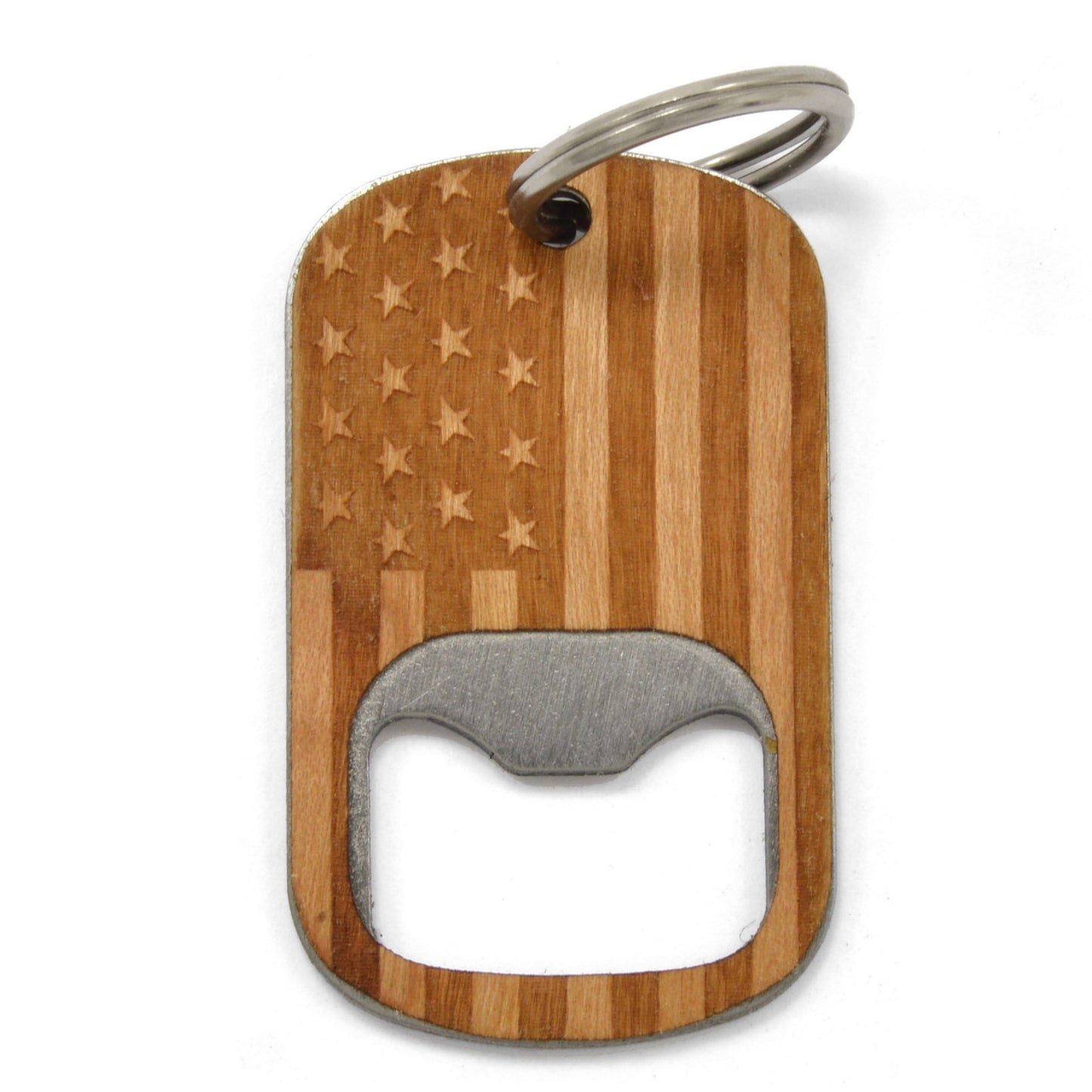 Patriotic American Flag Bottle Opener Keychain, Custom Wooden Gifts